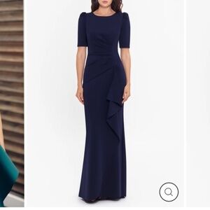 "Demi" 3/4 Sleeve Side Ruched Floor Length Gown